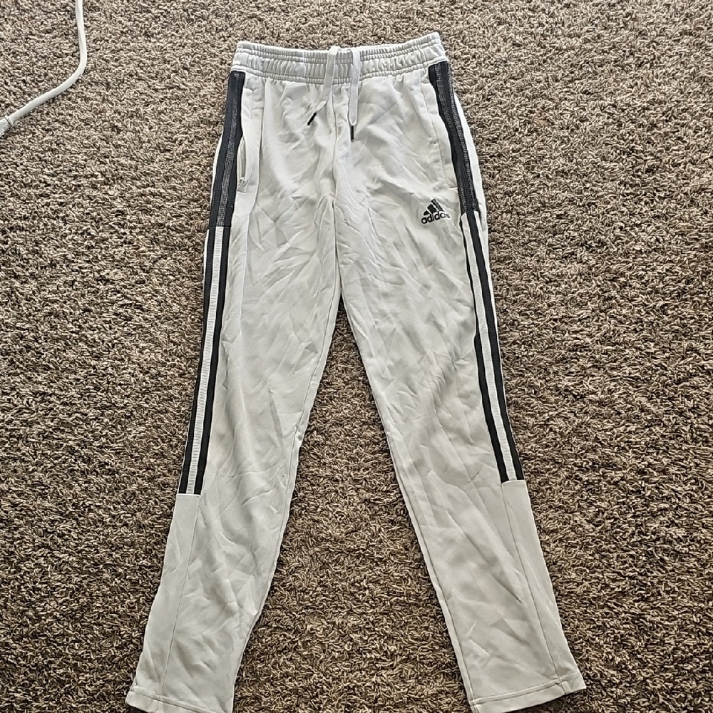 Adidas White Track Pants with Black Stripes